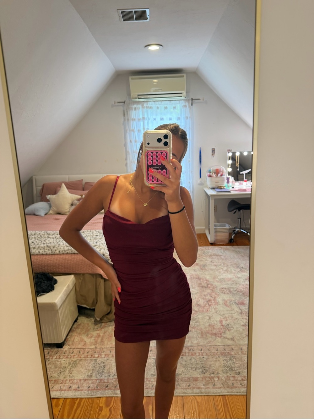 Homecoming Women’s Burgundy Ruched Slip Mini Dress